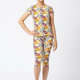 SINI MINI Girls Floral Printed Pure Cotton Night Suit-image-16