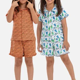 Growing Tree Girls Pack Of 2 Animal Printed Pure Cotton Night Suit-picture-51
