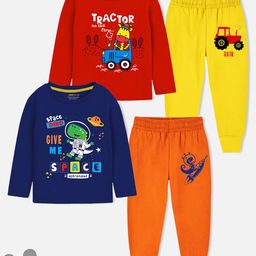 YK X Trampoline Kids Pack Of 2 Graphic Printed Night suits-picture-22