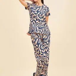 Sweet Dreams Navy Blue Abstract Printed Night suit-image-57
