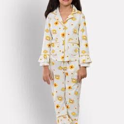 Growing Tree Girls White & Yellow Printed Pure Cotton Night suit-picture-36