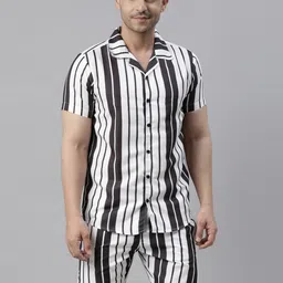 Bushirt Men White & Black Striped Night suit-image-83
