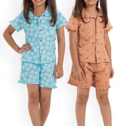 Growing Tree Girls Pack Of 2 Floral Printed Pure Cotton Night Suit-picture-18