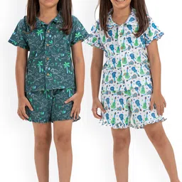 Growing Tree Girls Pack Of 2 Conversational Printed Pure Cotton Night Suit-picture-34