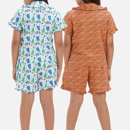 Growing Tree Girls Pack Of 2 Animal Printed Pure Cotton Night Suit image 3