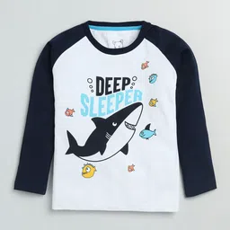 Lazy Shark Boys White & Blue Printed Night suit image 3