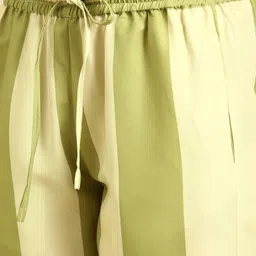 Bannos Swagger Green & Beige Striped Night Suit image 4