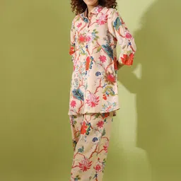 SANSKRUTIHOMES Floral Printed Shirt Collar Pure Cotton Night suit image 5