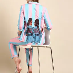 Bannos Swagger Pink & Blue Striped Night Suit-image-20