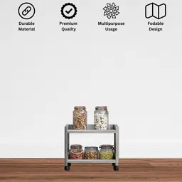 foroly 2-Tier Kitchen Storage Trolley Rack with Wheels Rolling Cart Plastic Kitchen Trolley image 3