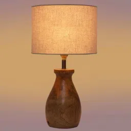 new era Grey Cotton Table Lamp With Wood Base image 3