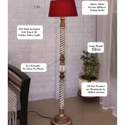 homesake Classic Twister Antique White Finish Wooden Floor Lamp with Red Shade image 3