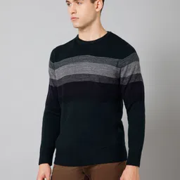 cantabil Men Striped Round Neck Blue Sweater image 3