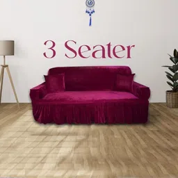 turiya Velvet, Polyester 3 Seater Sofa Plain Cover-picture-14