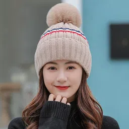 highever women's cute winter woolen caps double layers ( warm cotton inside ) Woven Beanie image 3