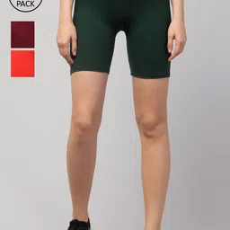 Apraa & Parma Women Green Pack of 3 Slim Fit Cycling Sports Shorts-picture-15
