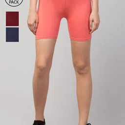 Apraa & Parma Women Pack Of 3 Slim Fit Cycling Sports Shorts-picture-36