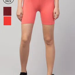 Apraa & Parma Women Pack of 3 Pink Ombre Slim Fit Cycling Sports Shorts-picture-13