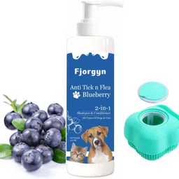 fjorgyn Anti-Tick & Flea 2-In-1 Blueberry Shampoo & Conditioner With Pet Bathing Brush Flea and Tick, Allergy Relief, Anti-dandruff, Anti-fungal, Anti-microbial, Anti-itching Blueberry Dog Shampoo-picture-13