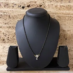 Digital Dress Room Gold-Plated Black Stone-Studded & Beaded Mangalsutra image 3