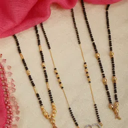 Kennice Set Of 3 Gold-Plated Stone-Studded & Beaded Mangalsutra image 1