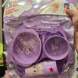 giggles world "Kids Baby Tray Set with Plates, Bowl, Cup, Spoon & Fork | Purple Cartoon 5 Pcs" Dinner Plate image 3