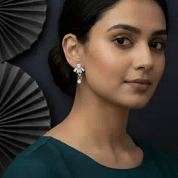 riavi collections AmericanDiamond AD look Silver Tops and Grey Finish Square Jhumka (Combo) Beads Alloy Jhumki Earring, Earring Set image 4