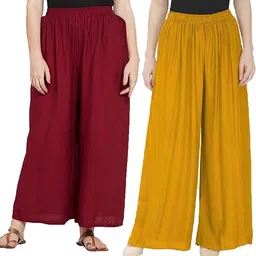 qeheem Pack of 2 Women Regular Fit Maroon, Yellow Cotton Blend Trousers-picture-27
