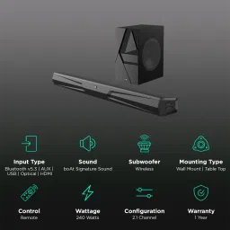 boAt Aavante Bar Quake Pro 240W Bluetooth Soundbar with Remote (Entertainment EQ Modes, 2.1 Channel, Premium Black) image 2