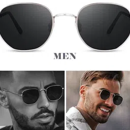 roadway UV Protection Retro Square, Round Sunglasses (Free Size) image 2