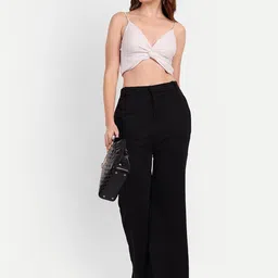 next one Women Flared Black Lycra Blend Trousers image 5