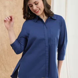 Women Oversized Fit Solid Spread Collar Casual Shirt-image-81