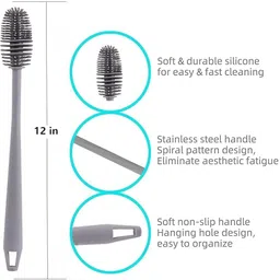 shoes factory Pack of 2 Long Handle Silicone Bottle Brush image 2