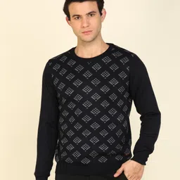 raymond Men Self Design Round Neck Black Sweater-picture-27