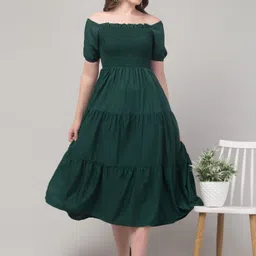 fashionforward Women Fit and Flare Green Maxi/Full Length Dress image 1