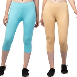 attirezone Cotton Lyvra Capri Women Light Blue, Beige Capri-picture-12