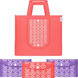 heart home Pack of 4 Smile Foldable Grocery/Shopping Bags For Women | Red & Purple Grocery Bag-picture-14