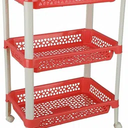 amaze actionware 3 Layer Medium Size Trolley Kitchen Storage Cart with Fruit Vegetable Storage Baskets and Wheels Heavy Duty Plastic (Red) Plastic Kitchen Trolley-picture-27