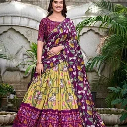 Floral Print Semi Stitched Lehenga Choli-image-24