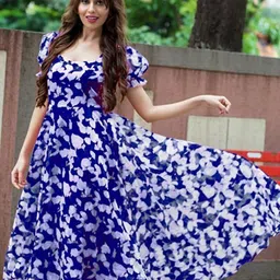 iethniya Printed Georgette Stitched Flared/A-line Gown image 3