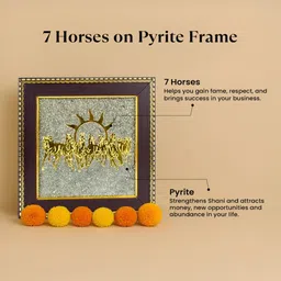 blenza 7 Horses On Raw Pyrite Frame - Advanced Craftsmanship with Natural Pyrite Frame Decorative Showpiece - 19 cm image 3