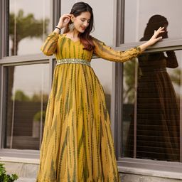 krunal raiyani Women Fit and Flare Yellow Maxi/Full Length Dress-picture-1