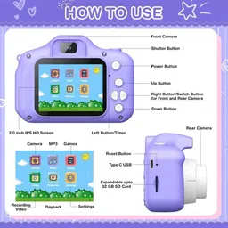 wembley Unicorn Kids Digital Camera Mini Compact for Girls Boys 4 5 6 7 8 Selfie Camera image 2