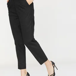 tokyo talkies Women Tapered Black Cotton Blend Trousers image 3