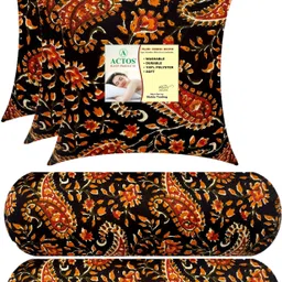actos Microfibre Bolster Pack of 5 Floral Combo Set Of 3 Cushion And 2-picture-16