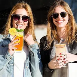 shipplier Textured Glass Cup with Lid & Straw – Eco-Friendly Iced Coffee Glass Tumbler image 5