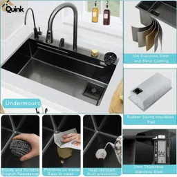 quink Smart Sink Easy Wash And Clean Hand Made Kitchen Sink Modular Size 30x18x9 inch Hand Made Kitchen Sink All In One For Kitchen Platform Fix Modular Kitchen Sink Under Counter Basin image 4