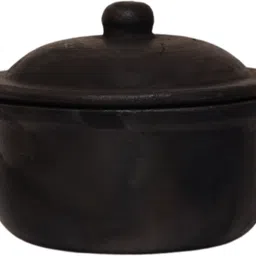 kuyavar Earthenware Serving Bowl with Lid | 500 ml | Double-Baked Black Bowl for Curries, Soups, Rice & Snacks-picture-22