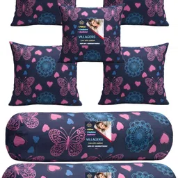 villagers Microfibre Bolster Pack of 7 Geometric 5 Cushion & 2 Bolster Set - Butterfly Print image 1