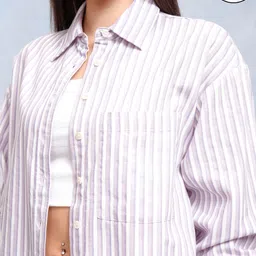 tokyo talkies Women Oversized Fit Striped Button Down Collar Casual Shirt image 5